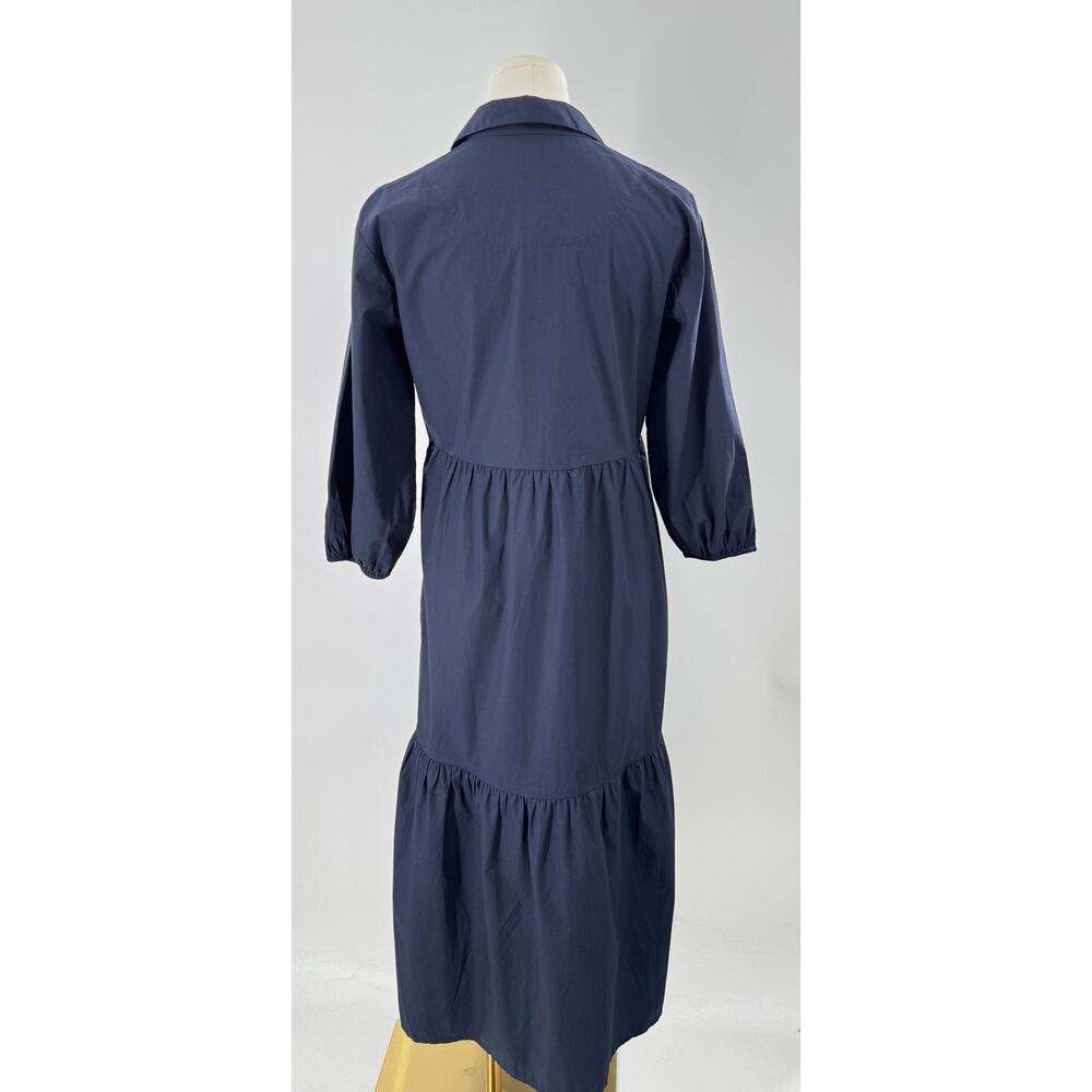 Quince 100% Organic Blue Cotton Poplin Midi Tunic Dress XS NWT Navy Shirtdress - Picture 4 of 11